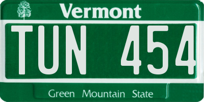 VT license plate TUN454