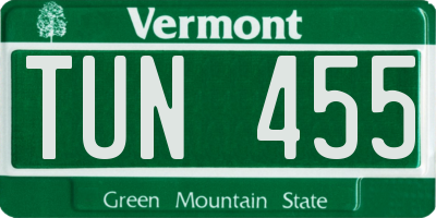 VT license plate TUN455