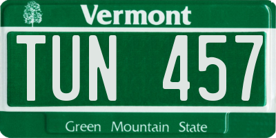 VT license plate TUN457