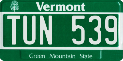VT license plate TUN539