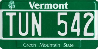VT license plate TUN542