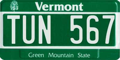 VT license plate TUN567