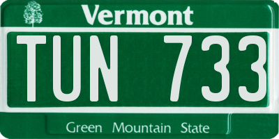 VT license plate TUN733