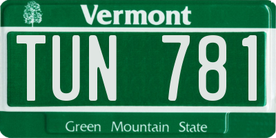 VT license plate TUN781