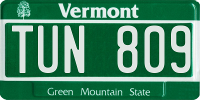 VT license plate TUN809