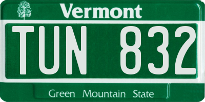 VT license plate TUN832