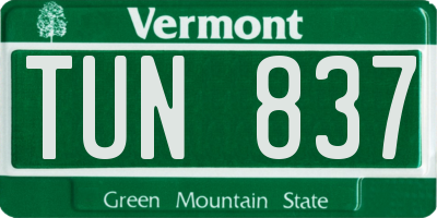 VT license plate TUN837