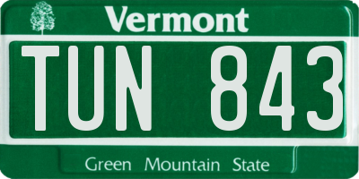 VT license plate TUN843