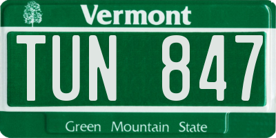 VT license plate TUN847