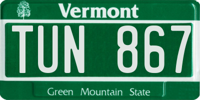VT license plate TUN867