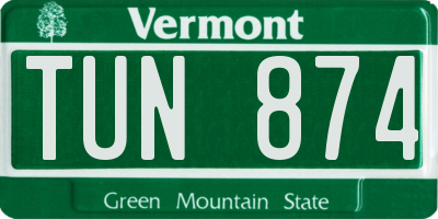 VT license plate TUN874