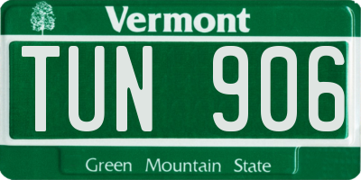 VT license plate TUN906