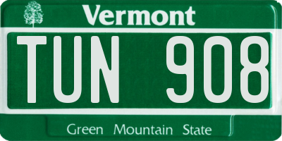 VT license plate TUN908