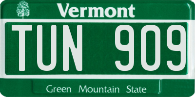 VT license plate TUN909