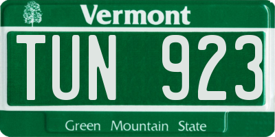 VT license plate TUN923