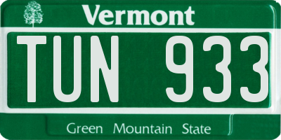 VT license plate TUN933