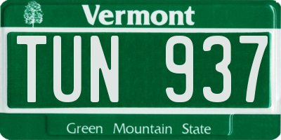 VT license plate TUN937
