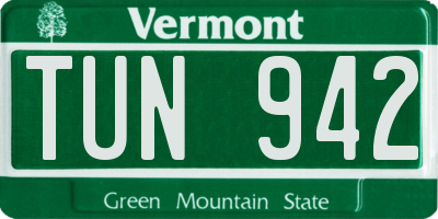VT license plate TUN942