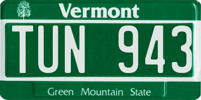 VT license plate TUN943