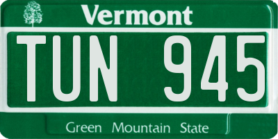 VT license plate TUN945