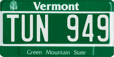 VT license plate TUN949