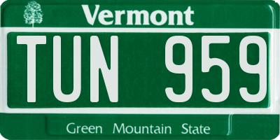 VT license plate TUN959