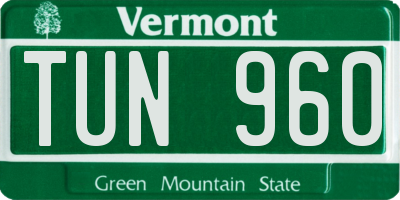 VT license plate TUN960