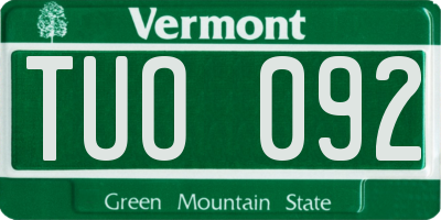 VT license plate TUO092