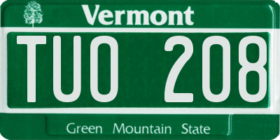 VT license plate TUO208