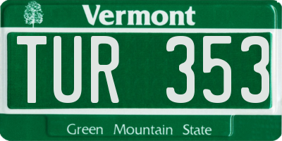 VT license plate TUR353