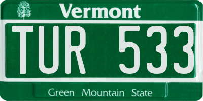 VT license plate TUR533