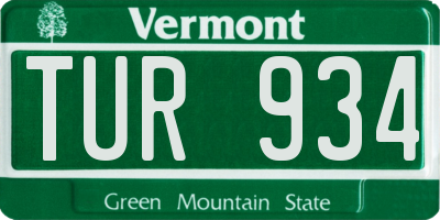 VT license plate TUR934