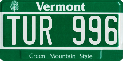 VT license plate TUR996