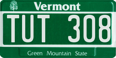 VT license plate TUT308