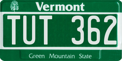 VT license plate TUT362