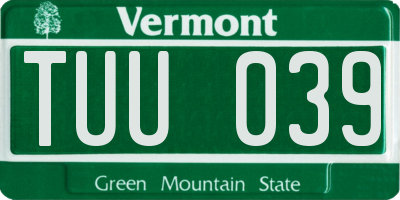 VT license plate TUU039
