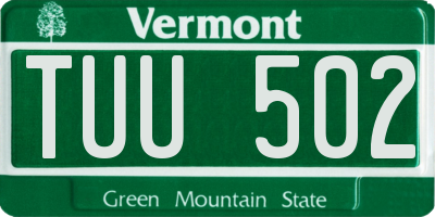 VT license plate TUU502