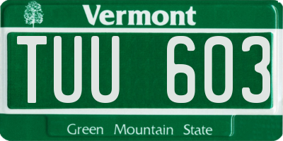 VT license plate TUU603