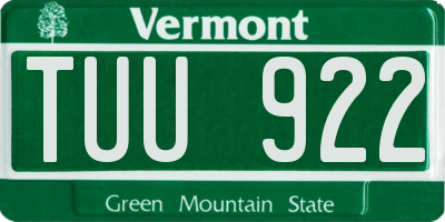 VT license plate TUU922