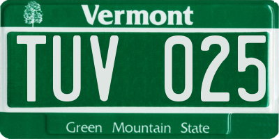 VT license plate TUV025