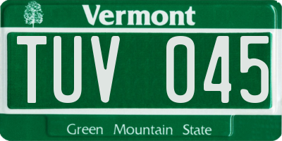 VT license plate TUV045