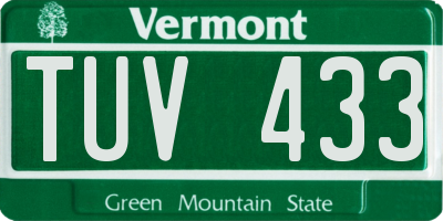 VT license plate TUV433