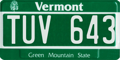 VT license plate TUV643
