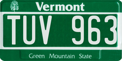 VT license plate TUV963
