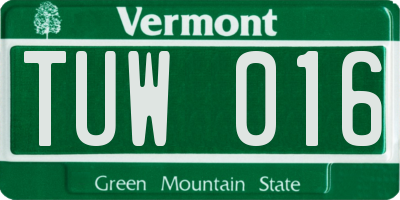 VT license plate TUW016
