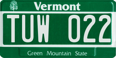 VT license plate TUW022