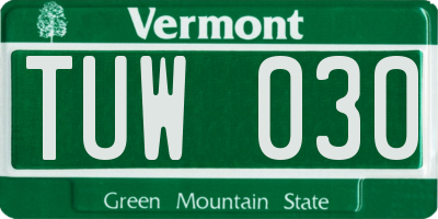 VT license plate TUW030