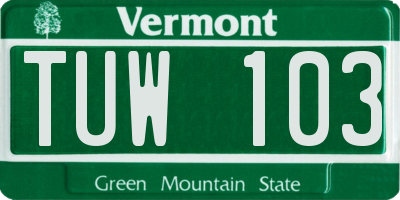 VT license plate TUW103