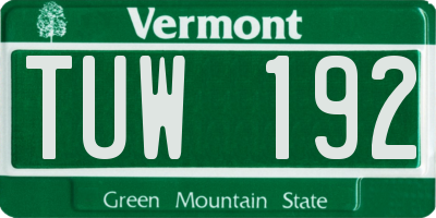 VT license plate TUW192