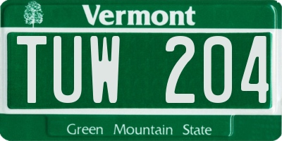 VT license plate TUW204